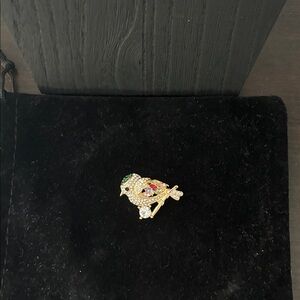 Source Unknown Gold Bird Brooch with Colorful Gems